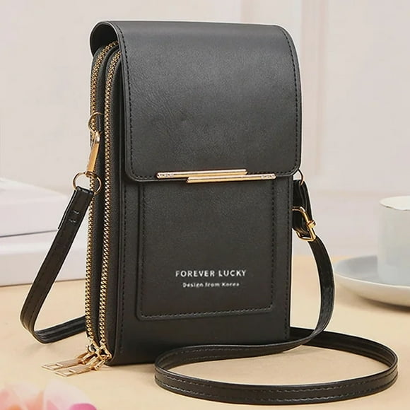 ARCTICICE Leather Cell Phone Bag with Adjustable Strap and 3 Card Slots, Small Over Shoulder Bag for Women, Black