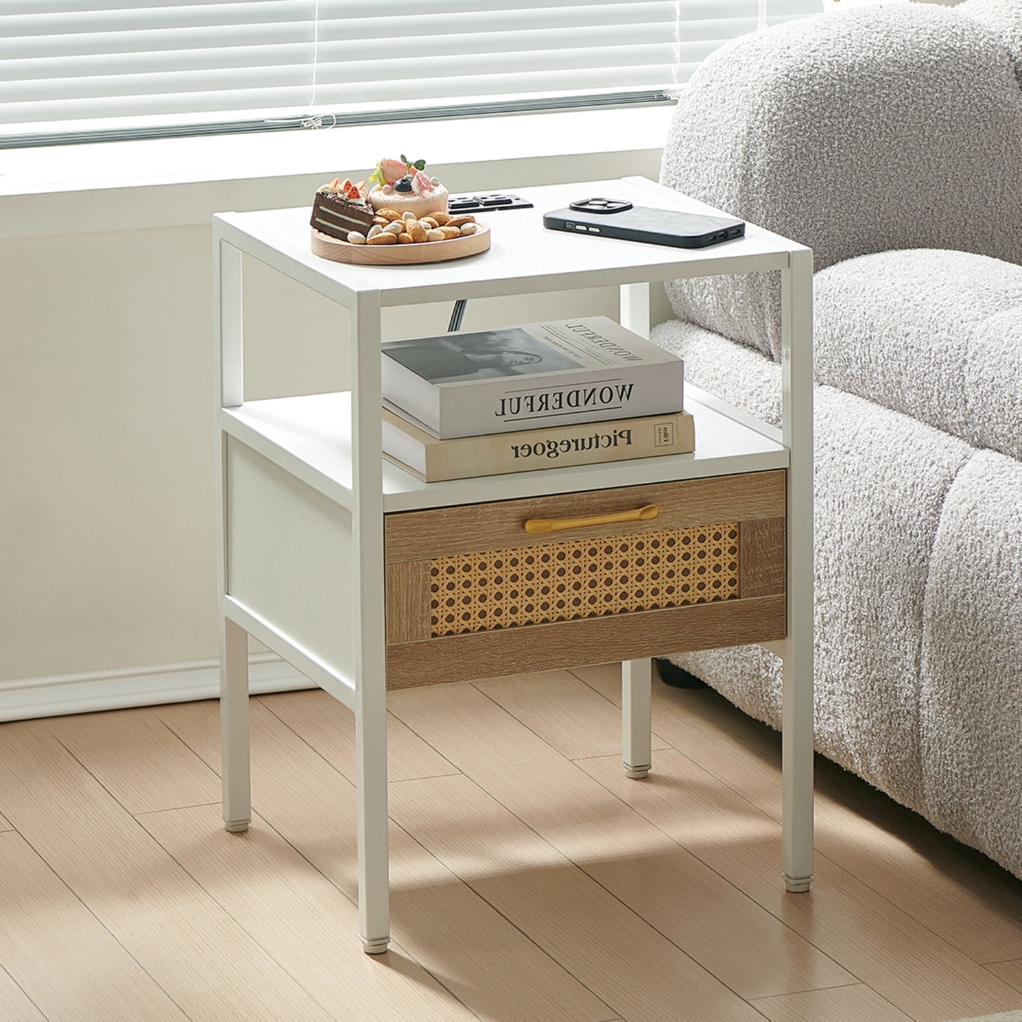 ARCTICSCORPION 15.75" Modern Rattan End Table with Power Outlet & USB