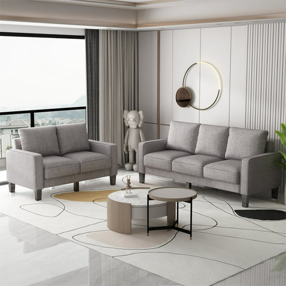 ARCTICSCORPION 2 Pieces Living Room Sofa Set, Modern Sectional Sofa Include 3-Seat Couch and Loveseat, Fabric Upholstered Sofa Furniture for Apartment, Dorm and Small Space, Light Gray (2+3 seat)