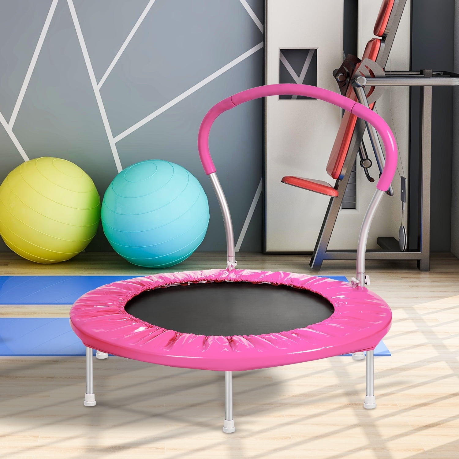 ARCTICSCORPION 36" in Diameter Trampoline Toy Round Jumping Mat, Mini Toddlers Trampoline with Handle, Indoor Outdoor Trampoline for Kids, Pink