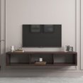 thumbnail image 1 of ARCTICSCORPION 60" Shallow Floating TV Console, Wall Mounted Media Console with Power Outlet, TV Stand with 3 Open Compartments, Modern TV Cabinet, Entertainment Storage Shelf for Living Room, Walnut, 1 of 7