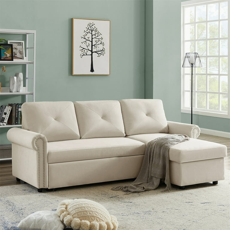ARCTICSCORPION 83 Sleeper Sofa Bed Convertible Sectional Couch 3 Seater Corner Sofa with Storage Chaise and Rolled Arm Modern L Shape Sectional