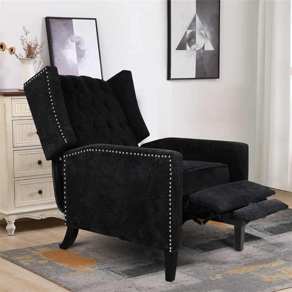 ARCTICSCORPION Classic Elegant Wingback Button Tufted Recliner Chair, Black
