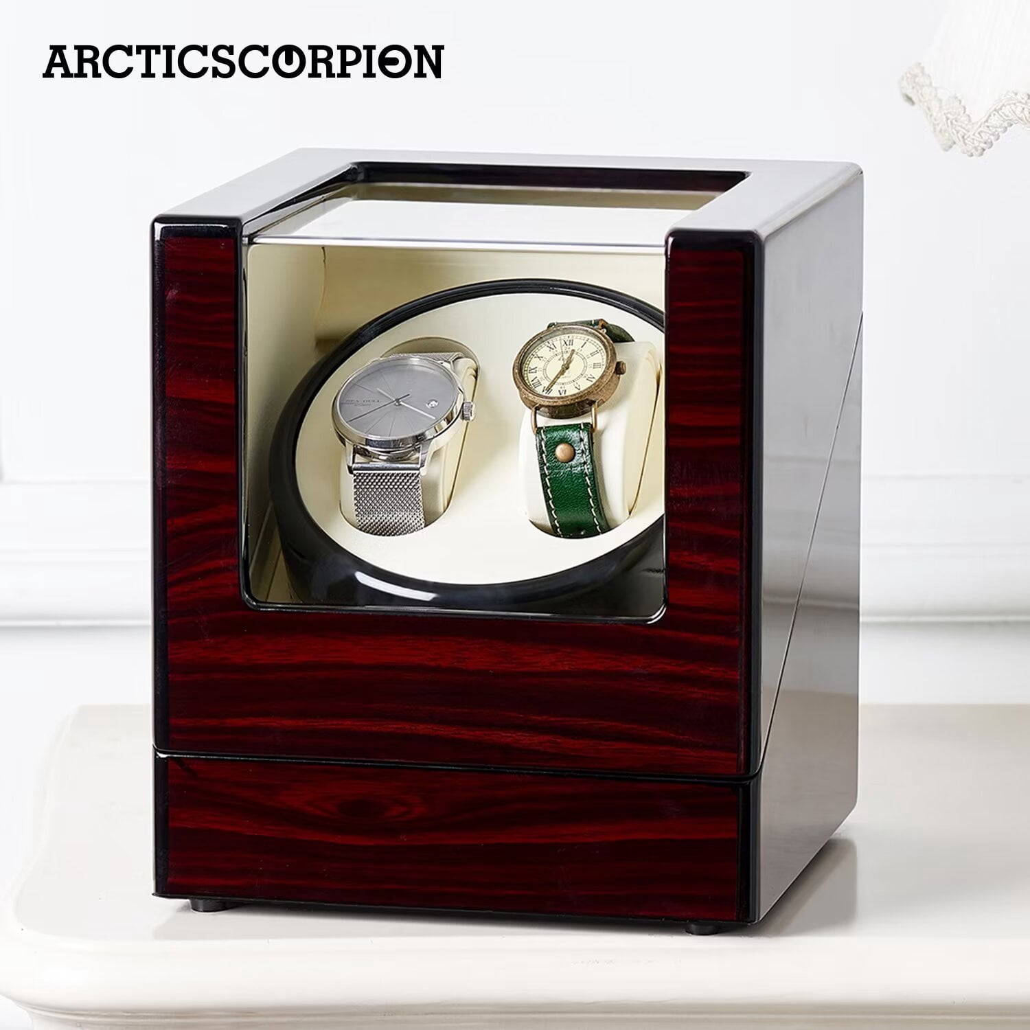 ARCTICSCORPION Double Watch Winder, Automatic Rotation Wood Display ...