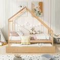 thumbnail image 1 of ARCTICSCORPION Kid's House Frame Full Wooden Standard Bed with Trundle, Natural, 1 of 7