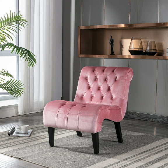ARCTICSCORPION Mid-Century Solid PlyWood Solid Print Tufted Accent Chair with Tufted Button High-Back, Pink
