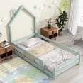 thumbnail image 1 of ARCTICSCORPION Montessori Kids Twin Size House-Shaped Headboard Wood Standard Beds, Light Green, 1 of 7