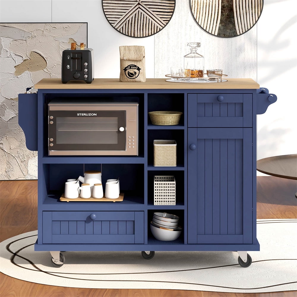 ARCTICSCORPION Rolling Kitchen Islands with 2 Drawers, MDF Rubber Wood ...