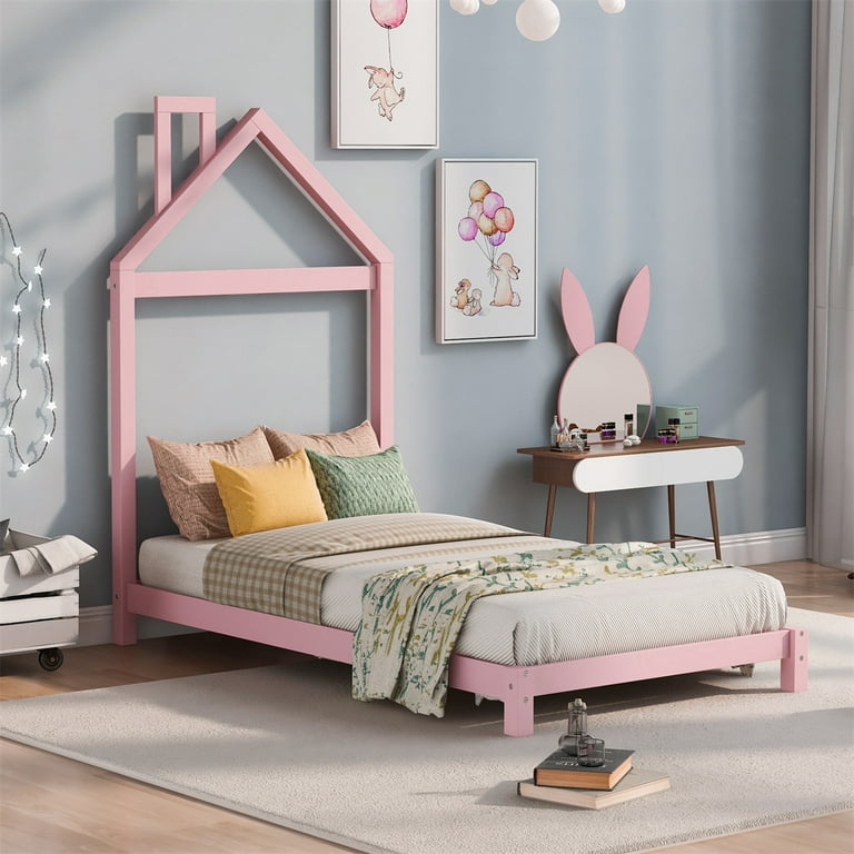 ARCTICSCORPION Twin Size Platform Bed with House Shape Headboard