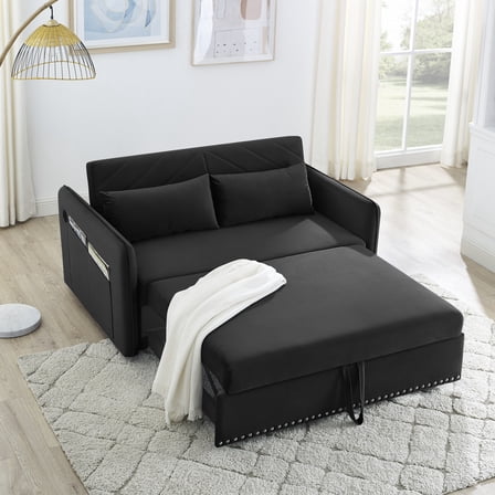 ARCTICSCORPION Velvet 3 In 1 Storage Sleeper Sofa with Pillows, Black
