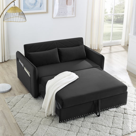 ARCTICSCORPION Velvet 3 In 1 Storage Sleeper Sofa with Pillows, Black
