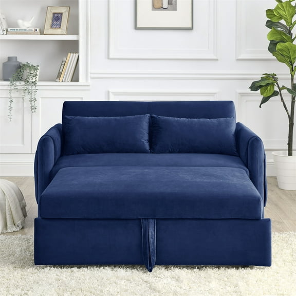 ARCTICSCORPION Velvet 55" Modern Sleeper Loveseat Sofa with pillow, Blue