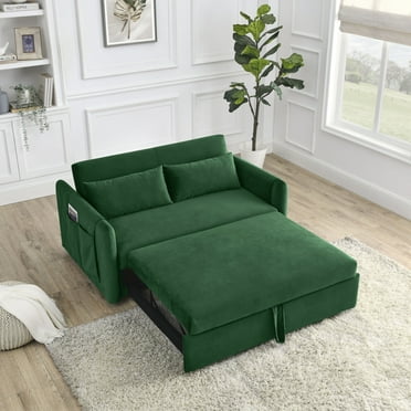 ARCTICSCORPION Velvet Sofa Bed with 3 in 1 Pull Out Design Convertible Sleeper, Green