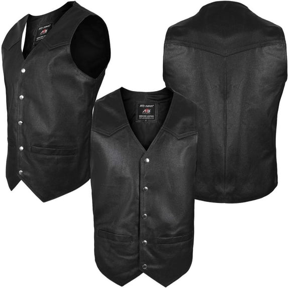 ARD CHAMPS Men's Motorcycle Vest Genuine Cowhide Leather Black Style 950 New S to 6XL (M)
