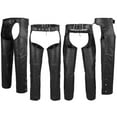 thumbnail image 1 of ARD Motorcycle Leather Unbraided Chaps Pants Biker Cowboy Riding Racing Black Genuine Leather Chap 2XL, 1 of 5