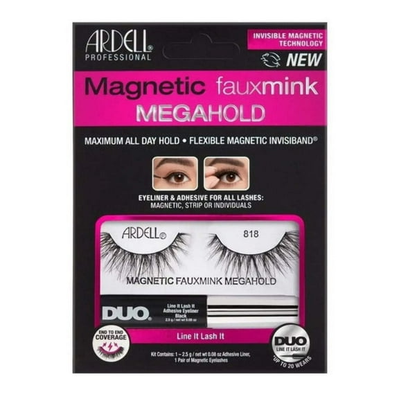 Ardell Magnetic Faux Mink No.818 False Eyelashes with MegaHold Liquid Liner Kit - 2pc