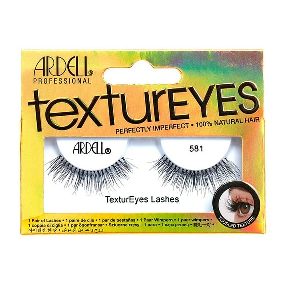 Ardell Professional TexturEyes 581 Eyelashes. 100% Natural. Multi-Layered and Tousled Look. Black. 1 Pair