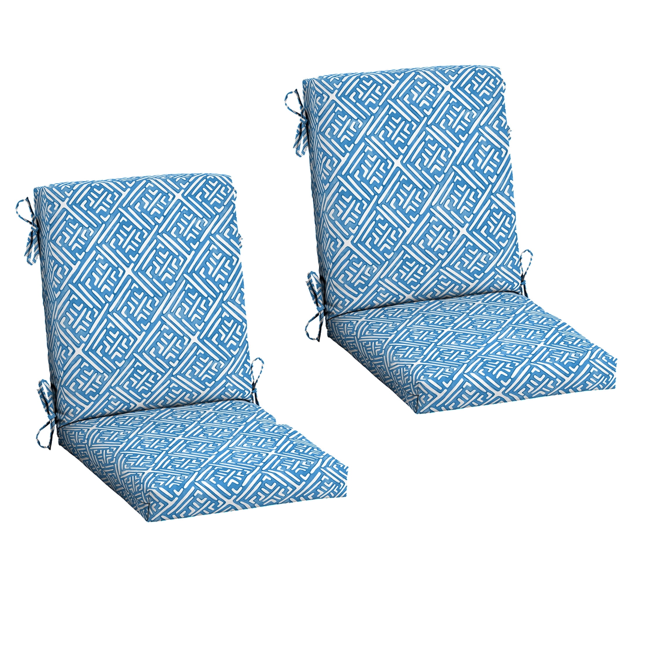 ARDEN 2-Pack Outdoor Patio Dining Chair Cushion, 20x44, Rain-Proof Seat Pad, Fade-Resistant Outdoor Cushion Amalfi Blue Tile