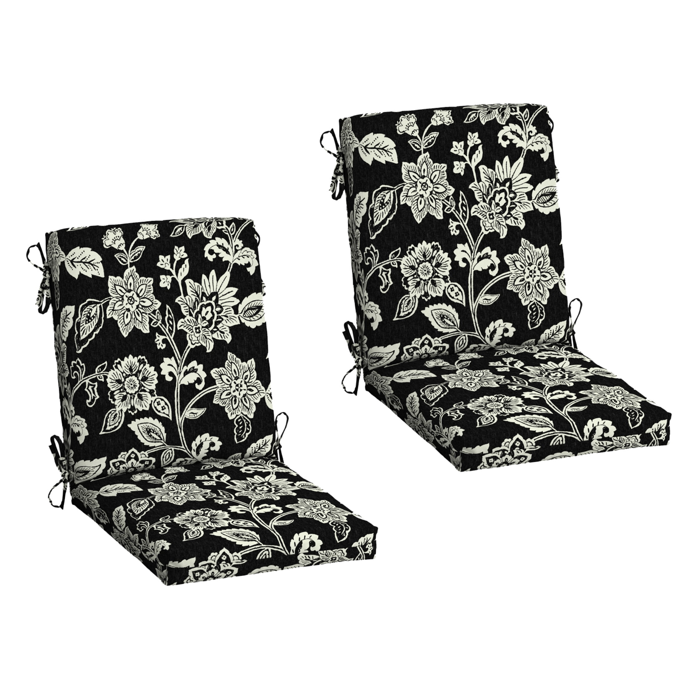 ARDEN 2-Pack Outdoor Patio Dining Chair Cushion, 20x44, Rain-Proof Seat Pad, Fade-Resistant Outdoor Cushion Ashland Black Jacobean