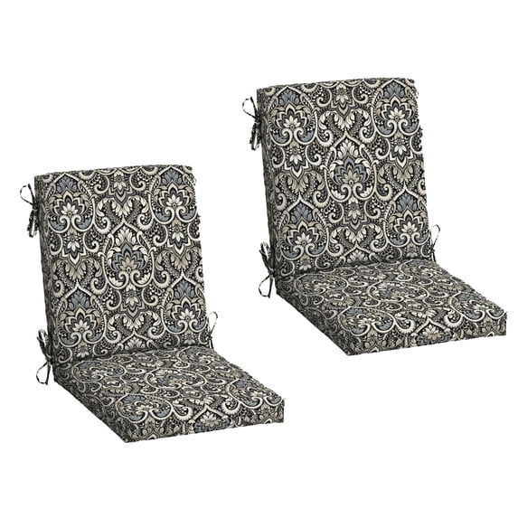 ARDEN 2-Pack Outdoor Patio Dining Chair Cushion, 20x44, Rain-Proof Seat Pad, Fade-Resistant Outdoor Cushion Black Aurora Damask