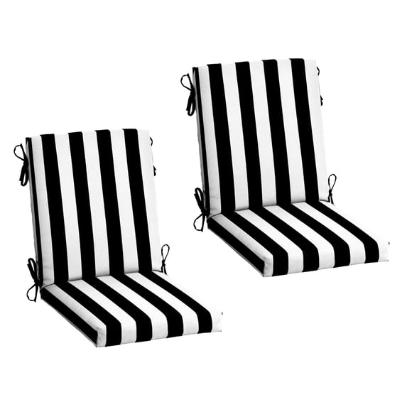 ARDEN 2-Pack Outdoor Patio Dining Chair Cushion, 20x44, Rain-Proof Seat Pad, Fade-Resistant Outdoor Cushion Black Cabana Stripe