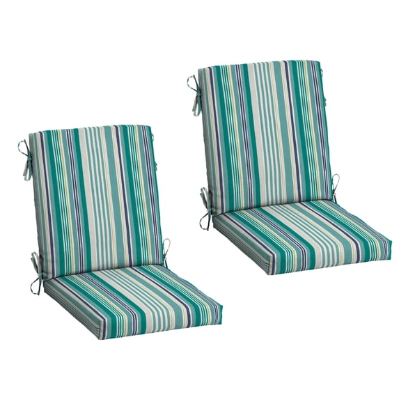 ARDEN 2-Pack Outdoor Patio Dining Chair Cushion, 20x44, Rain-Proof Seat Pad, Fade-Resistant Outdoor Cushion Teal Cobalt Stripe
