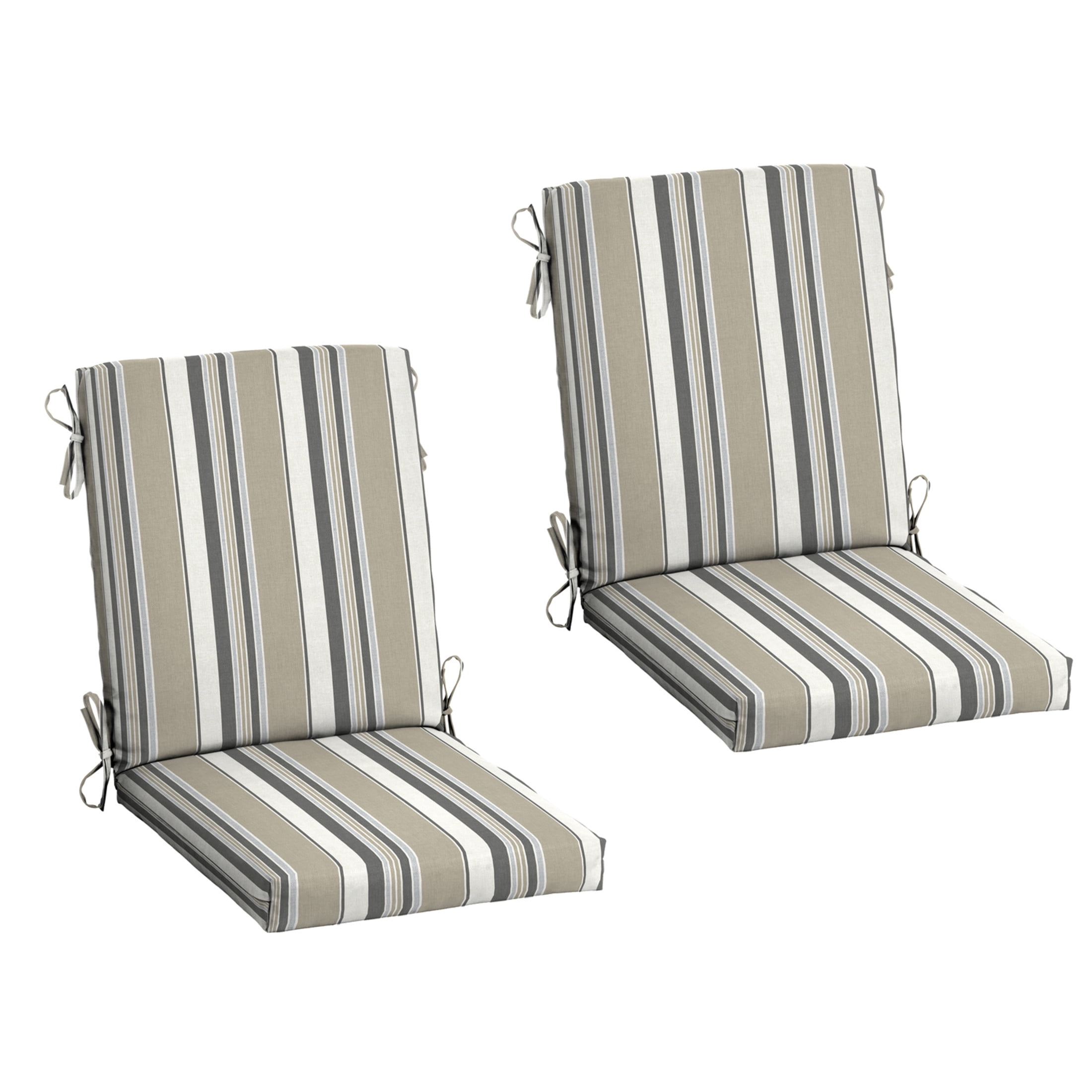 ARDEN 2-Pack earthFIBER Outdoor Patio Dining Chair Cushion, 20x44, Rain-Proof Seat Pad, Fade-Resistant Outdoor Cushion Taupe Grey Boardwalk Stripe