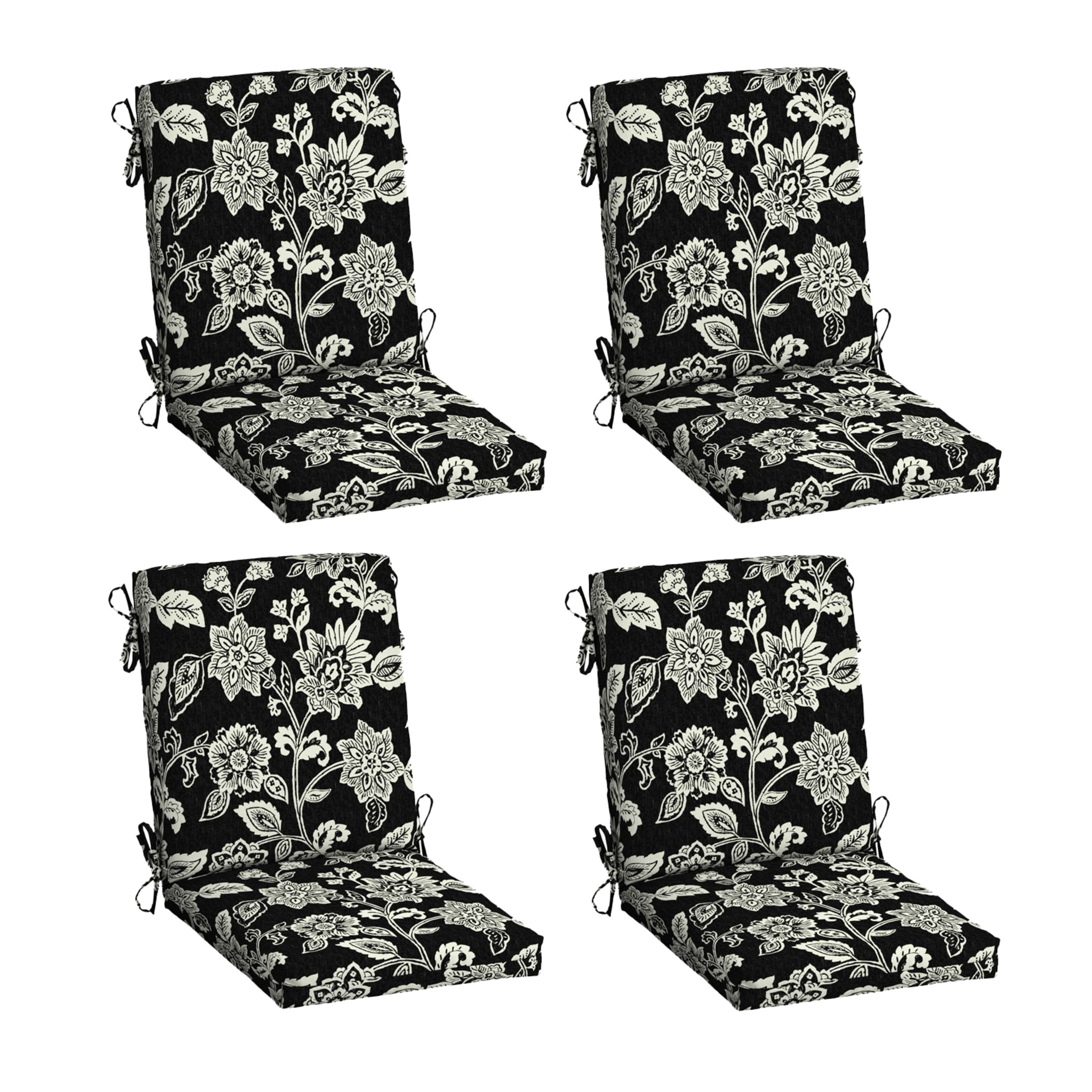 ARDEN 4-Pack Outdoor Patio Dining Chair Cushion, 20x44, Rain-Proof Seat Pad, Fade-Resistant Outdoor Cushion Ashland Black Jacobean