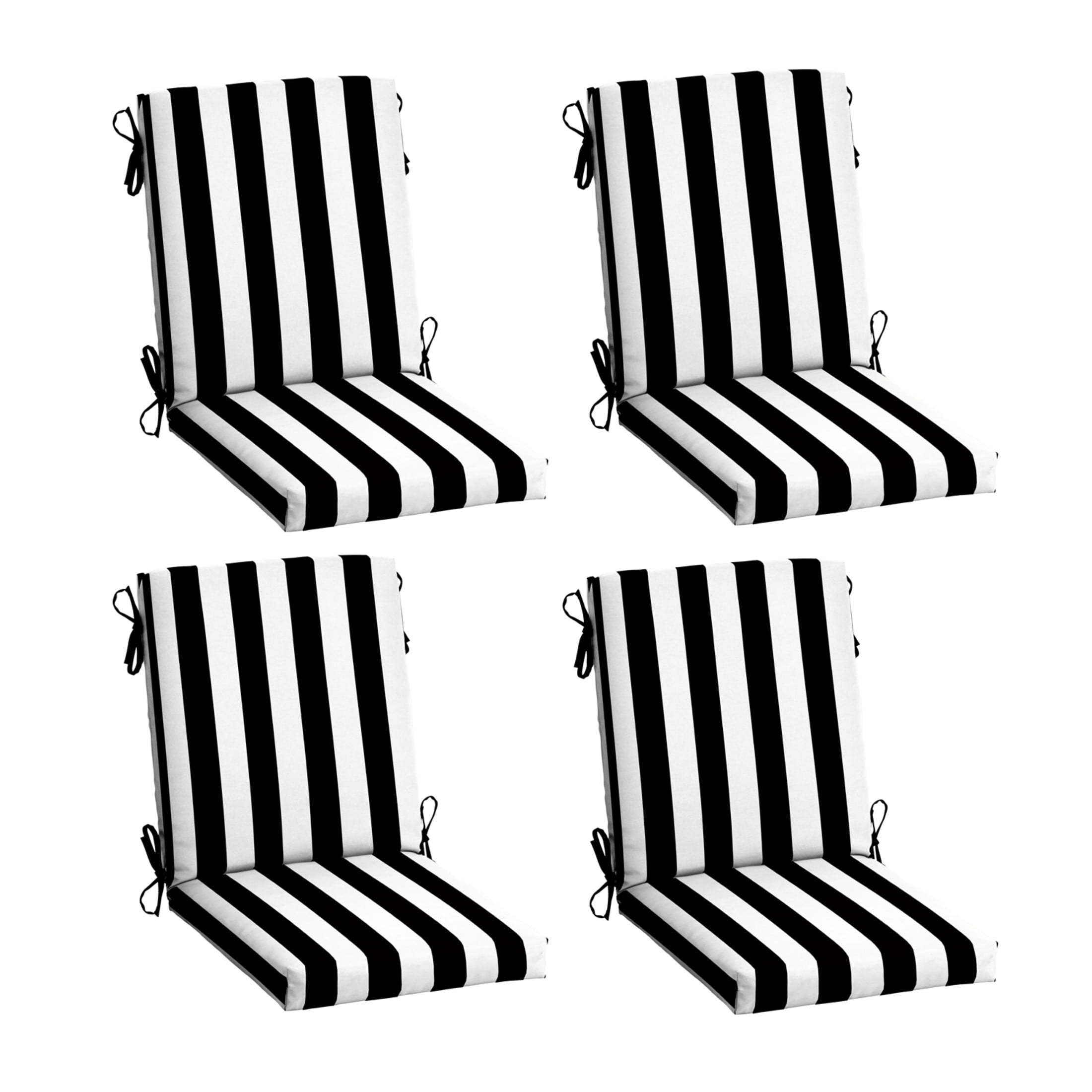 ARDEN 4-Pack Outdoor Patio Dining Chair Cushion, 20x44, Rain-Proof Seat Pad, Fade-Resistant Outdoor Cushion Black Cabana Stripe
