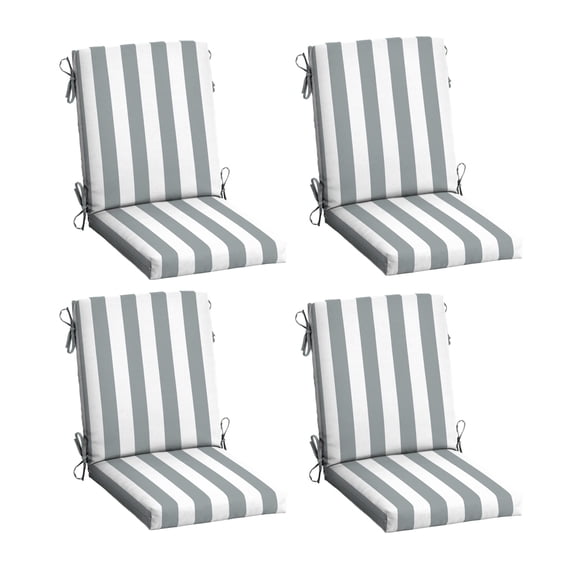 ARDEN 4-Pack Outdoor Patio Dining Chair Cushion, 20x44, Rain-Proof Seat Pad, Fade-Resistant Outdoor Cushion Stone Grey Cabana Stripe