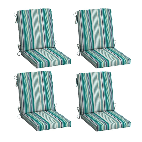 ARDEN 4-Pack Outdoor Patio Dining Chair Cushion, 20x44, Rain-Proof Seat Pad, Fade-Resistant Outdoor Cushion Teal Cobalt Stripe