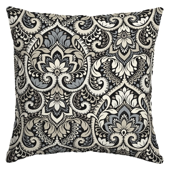 Arden Selections Essentials Outdoor Pillow 16 x 16, Black Aurora Damask