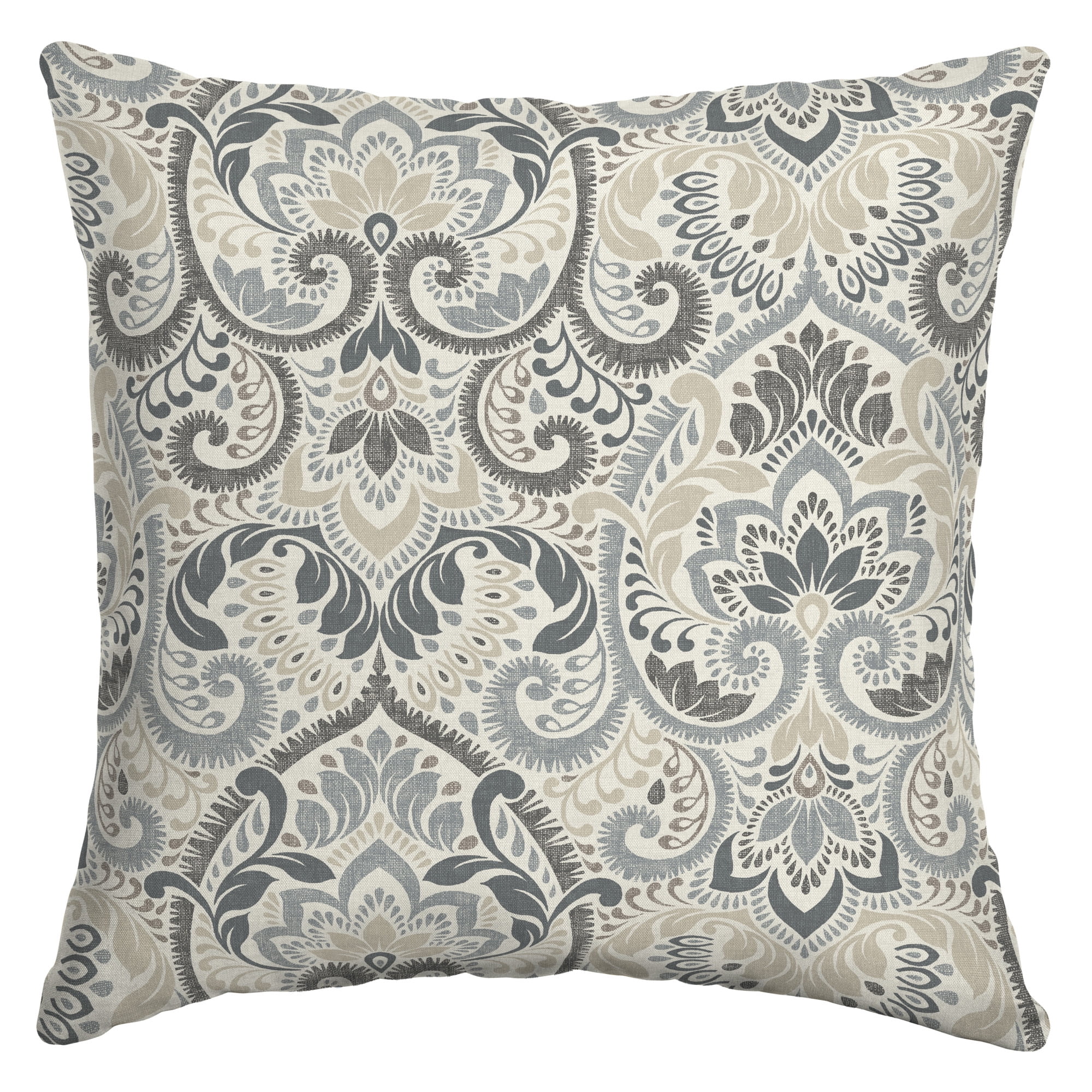 Neutral Aurora Damask Square Outdoor Throw Pillow