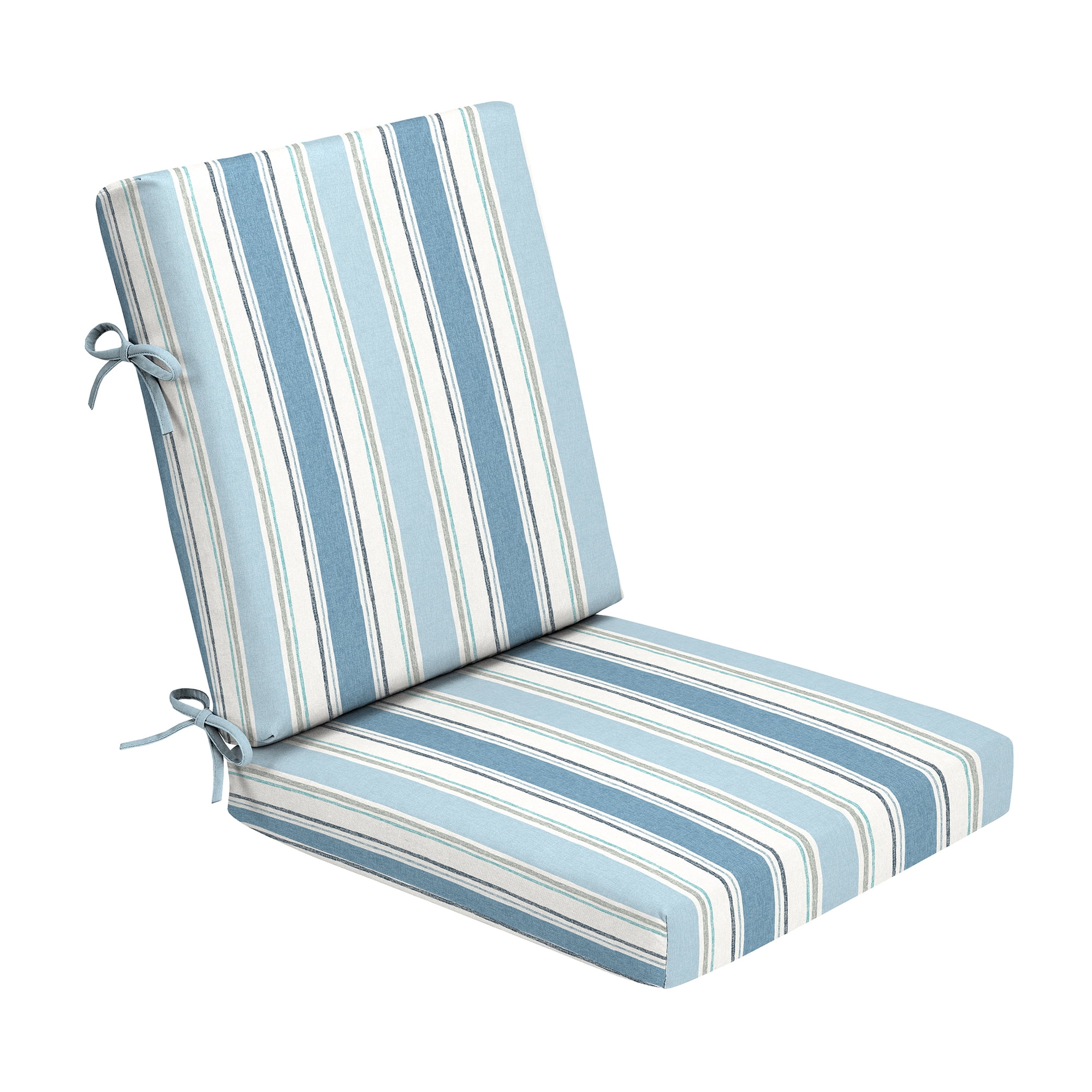 ARDEN Foam Outdoor Dining Chair Cushion, 20 x 20, made with ProFoam, Rain-proof, Fade Resistant, French Blue Linen Stripe