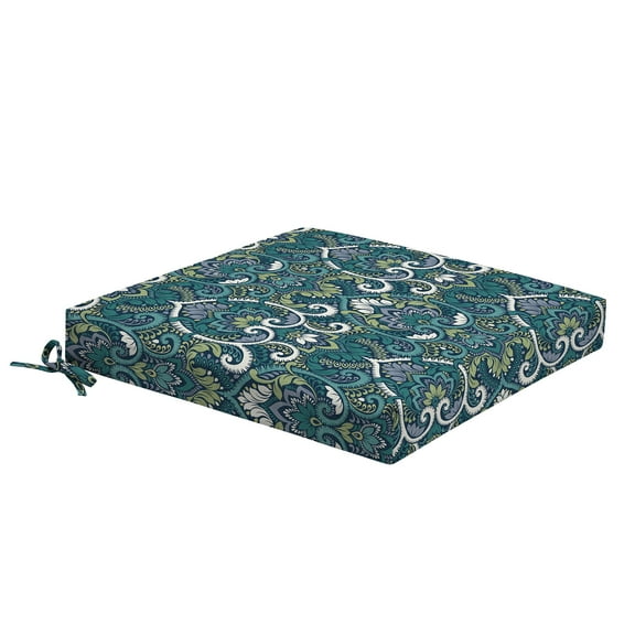 ARDEN Foam Outdoor Dining Seat Cushion Kit, 19 x 19, made with ProFoam, Rain-proof, Fade Resistant, Sapphire Aurora Blue Damask