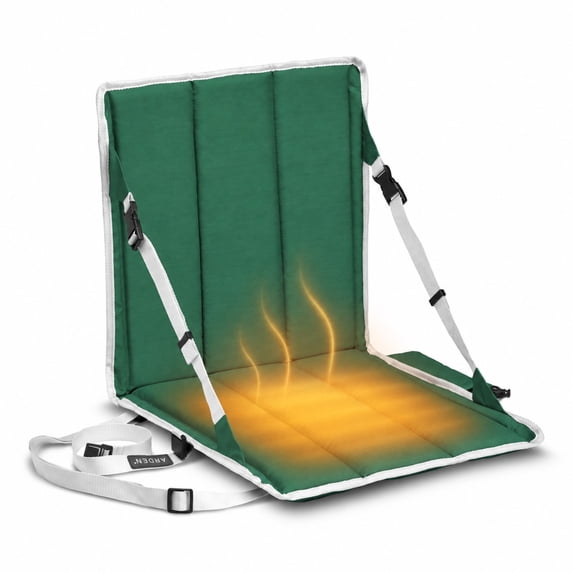 ARDEN Heated Outdoor Seat Cushion – Portable Heated Chair Pad for Adirondack Chairs, Camp Chairs & Patio Seating – Foldable, Adjustable Back Support, Carrying Strap Heated Stadium Seat Green/White