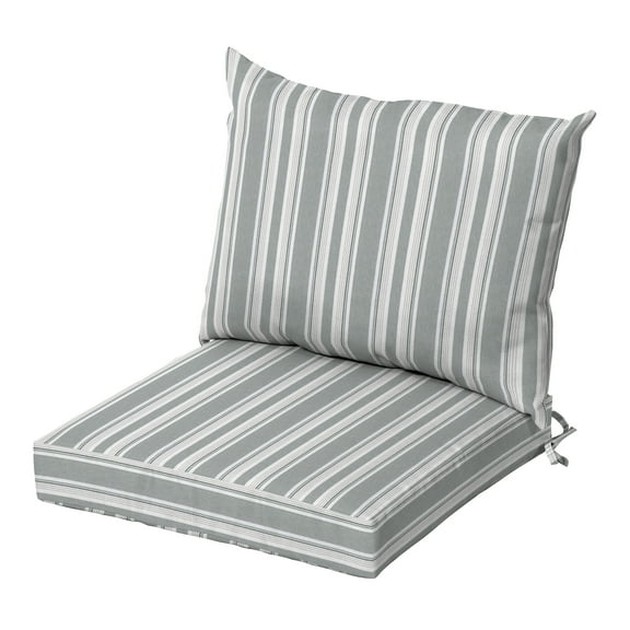 ARDEN Oceantex Outdoor Dining Chair Cushion Set, 21 x 38, Recycled Fabric, Water Repellent, Fade Resistant 21 x 38, Pebble Grey Stripe