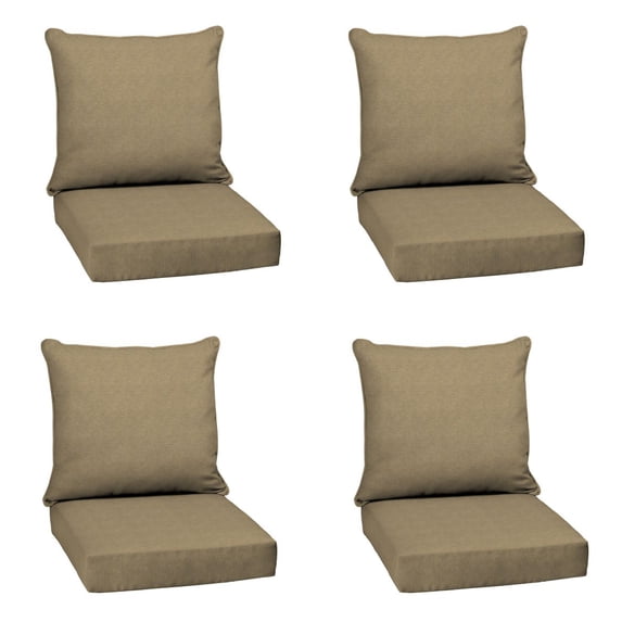 ARDEN Olefin Outdoor Deep Seat Cushion Set (4-Pack), 24 in x 24 in, Weather-Proof, Rain-Proof, Fade Resistant Patio Cushion for Chair, Sofa, and Couch Tan Hamilton
