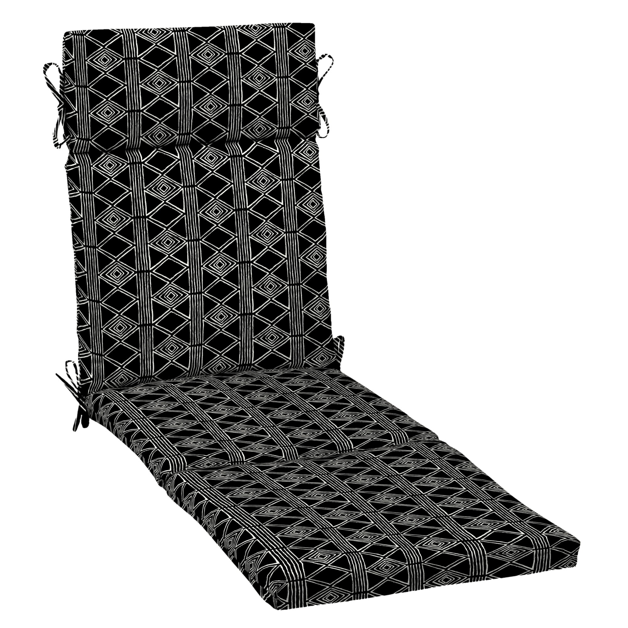 Black Global Stripe Outdoor Chaise Lounge Cushion with Polyester Fill