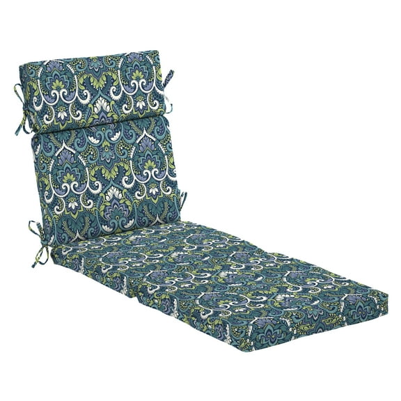 ARDEN Outdoor Chaise Lounge Cushion 22 x 77, Sapphire Aurora Blue Damask