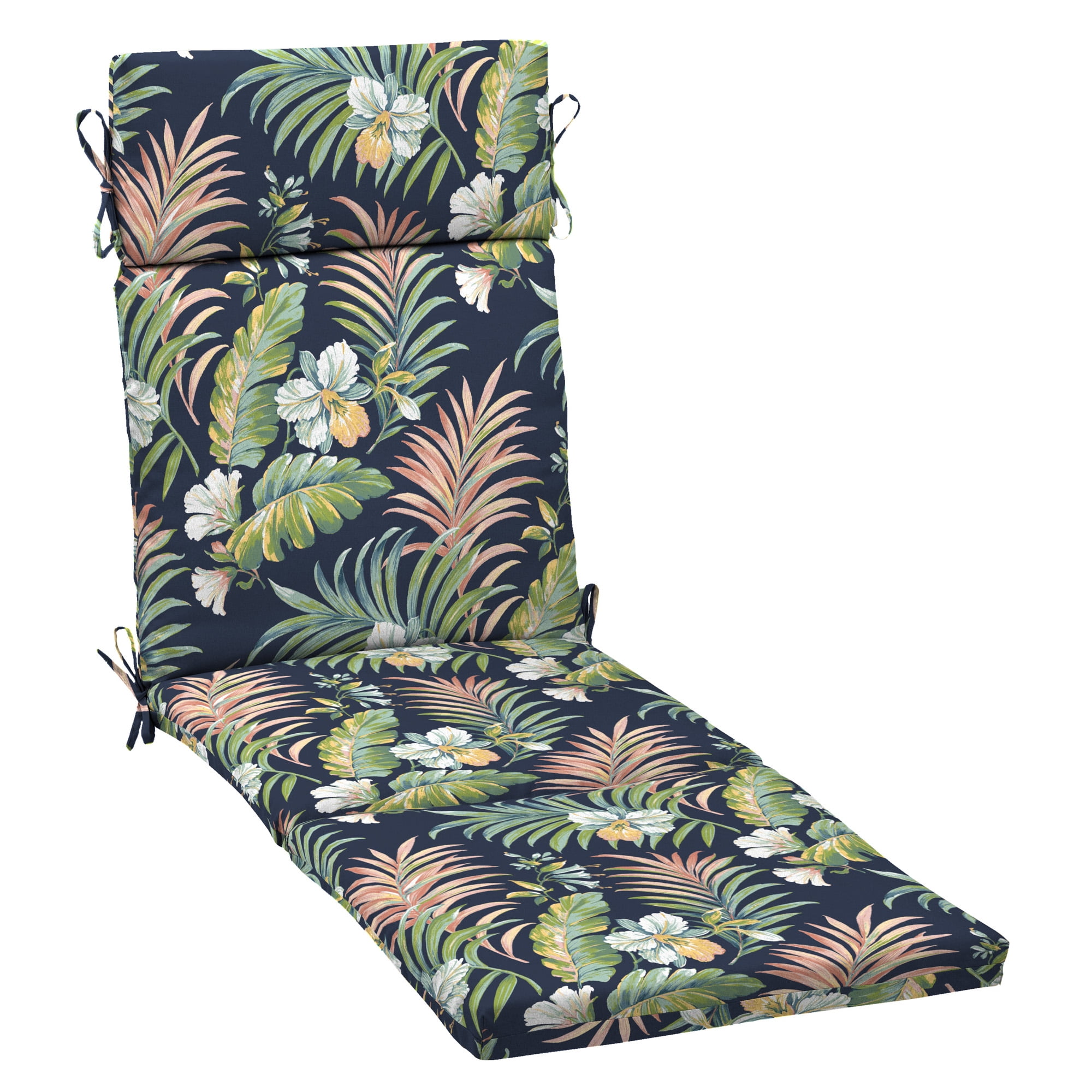Simone Blue Tropical Outdoor Chaise Lounge Cushion, 72 x 21, Polyester