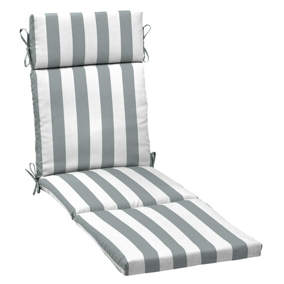 ARDEN Outdoor Chaise Lounge Cushion 72 x 21, Stone Grey Cabana Stripe
