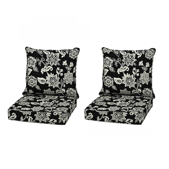 ARDEN Outdoor Deep Seat Cushion Set (2-Pack), 22 in x 24 in, Weather-Proof, Rain-Proof, Fade Resistant Patio Cushion for Chair, Sofa, and Couch Ashland Black Jacobean