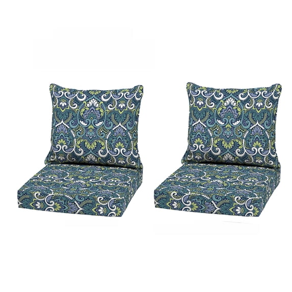 ARDEN Outdoor Deep Seat Cushion Set (2-Pack), 22 in x 24 in, Weather-Proof, Rain-Proof, Fade Resistant Patio Cushion for Chair, Sofa, and Couch Sapphire Aurora Blue Damask