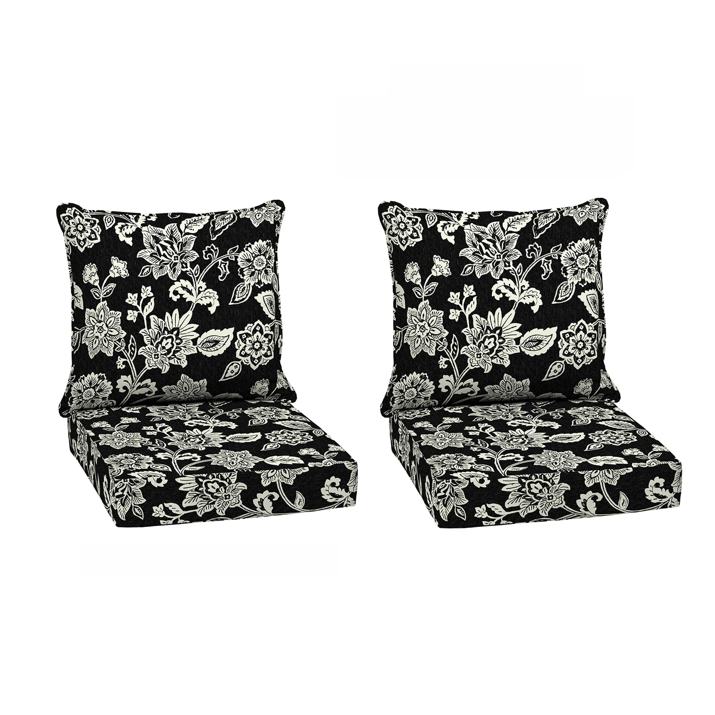 ARDEN Outdoor Deep Seat Cushion Set (2-Pack), 24 in x 24 in, Weather-Proof, Rain-Proof, Fade Resistant Patio Cushion for Chair, Sofa, and Couch Ashland Black Jacobean