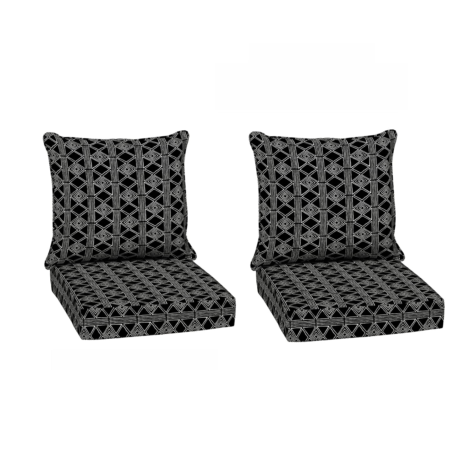 ARDEN Outdoor Deep Seat Cushion Set (2-Pack), 24 in x 24 in, Weather-Proof, Rain-Proof, Fade Resistant Patio Cushion for Chair, Sofa, and Couch Black Global Stripe