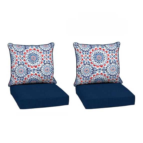 ARDEN Outdoor Deep Seat Cushion Set (2-Pack), 24 in x 24 in, Weather-Proof, Rain-Proof, Fade Resistant Patio Cushion for Chair, Sofa, and Couch Clark Blue