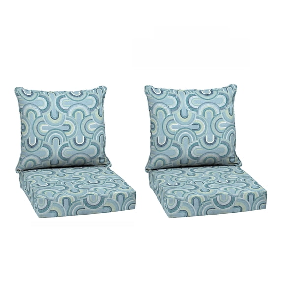 ARDEN Outdoor Deep Seat Cushion Set (2-Pack), 24 in x 24 in, Weather-Proof, Rain-Proof, Fade Resistant Patio Cushion for Chair, Sofa, and Couch Coastal Blue Geometric