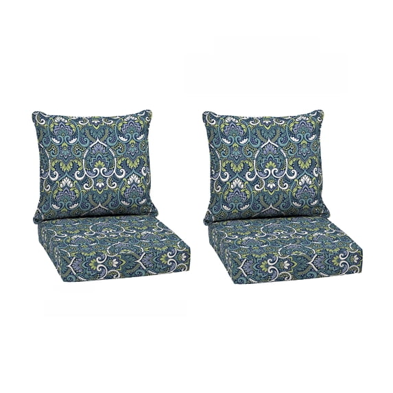 ARDEN Outdoor Deep Seat Cushion Set (2-Pack), 24 in x 24 in, Weather-Proof, Rain-Proof, Fade Resistant Patio Cushion for Chair, Sofa, and Couch Sapphire Aurora Blue Damask