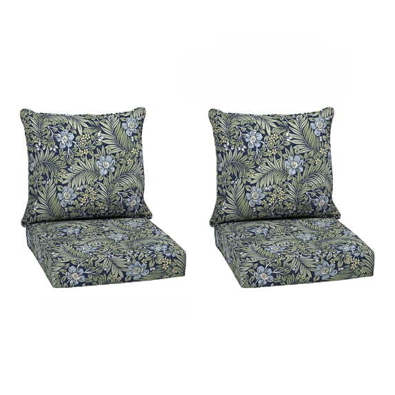 ARDEN Outdoor Deep Seat Cushion Set (2-Pack), 24 in x 24 in, Weather-Proof, Rain-Proof, Fade Resistant Patio Cushion for Chair, Sofa, and Couch Sapphire Morrison Floral